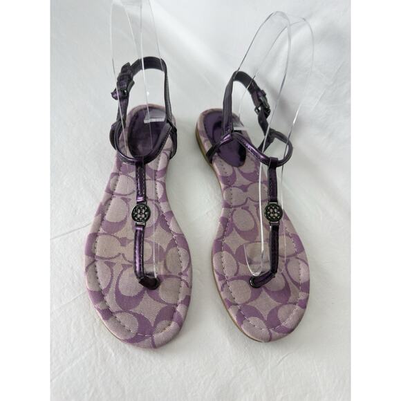 Coach Shirley Women’s 6.5 Purple Patent Leather Flat Thong Sandals - Picture 1 of 9